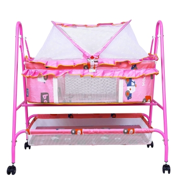 1st Step Cradle with Swing, Mosquito Net and Storage Basket (Pink)
