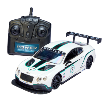 Licensed Bentley GT3 radio controlled car with LED headlights and full function remote control. The car is 1:24 scale with realistic detail and rubber wheels