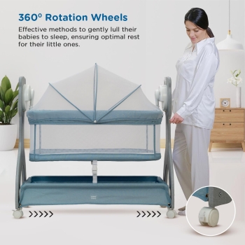 Mee Mee Sweet Love Automatic Electric Cradle for Baby | Remote Controlled 3 Gear Swing | Lightweight Baby Cot with Mosquito Net & Cot Mobile | Designed for 0-1.5 Years Kids | Carry Upto 15kgs (Blue)