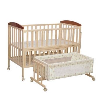 Mee Mee Wooden Baby Cot with Mosquito Net for 0-3 Years  Toddler Bed, Cradle, Rocker  Bedside Bed, Height Adjustable, Convertible Crib in Swing Mode with Large Storage Space 1