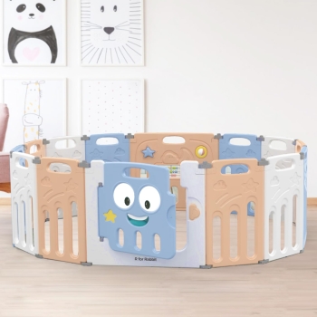R for Rabbit Joyland Playard Playpen for Kids 14 Panel Play Yard Play Space with Compact Fold, Customizable Shape, 22.6 sqft Area Safe & Fun Play Fence with Door for 6-36 Month Babies