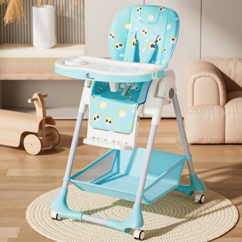 R for Rabbit Truffle High Chair for Baby, 4-in-1 Convertible Kids Feeding Chair Compact Fold, Play Chair Booster Seat Dual Meal Trays, Travel Friendly, 0.6 to 3 Years Kids,(Beige) ( sea green )