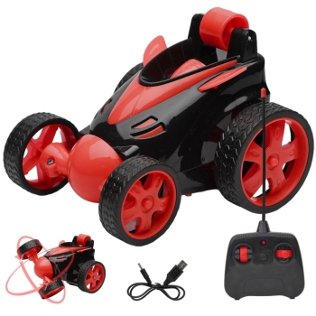 Gooyo DB2060 Rechargeable 5 Functions 360? Rotating & Rolling Small Stunt Car Toy with USB Cable & Remote Controller with Demo Feature | Red Color,...