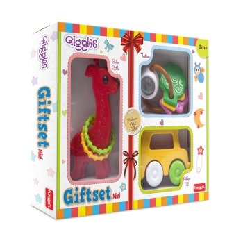 Giggles - Gift Set Mini, Multicolour Baby Toy Gift Set for New Born, Rattle,Teether,Vehicle, 6 Months & Above, Infant Toys