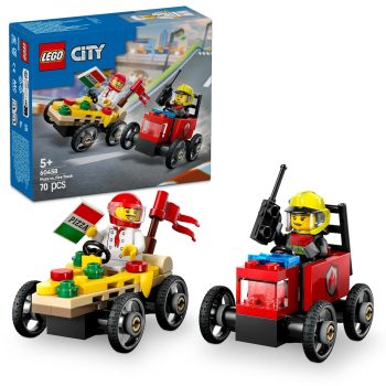 LEGO City Pizza vs. Fire Truck Race Car Pack Toy Soapbox Racing Set 60458 Building Blocks Toys for 5+ Gift for Boys and Girls