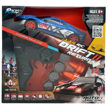 RC Drift Car 1/24 2.4GHz 4WD Remote Control Sport Racing On-Road Vehicle with LED Light, Batteries and Drift Tires (Blue 460)