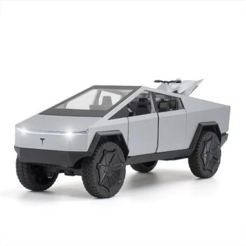 KIDSNEY?? Scale Exclusive Alloy Metal Pull Back Die-cast Car Model with Sound Light Mini Auto Toy for Kids Metal Model Toy Car with Sound and Light (1.32 Scale Tesla CYBERTRUCK-Silver)