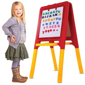 GoodLuck Baybee 2in1 Magnetic Easel Board for Home Kids School with Adjustable Height Plastic Multicolour Writing Board for Kids, Age 3 Years