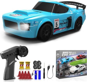 Remote Control Car, 1/24 RC Drift Car, 2.4Ghz 17KM/H High Speed RC Cars with LED Lights, Extra Tires, 2 Rechargeable Batteries, 4WD Racing Car Toys Christmas Birthday Gift for Kids Boys Girls Adults
